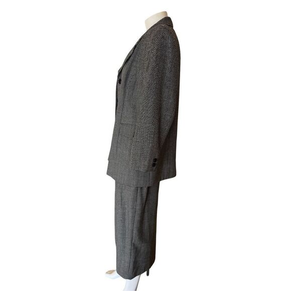 Conrad C Collection 100% wool 2 pc set blazer skirt  black white houndstooth L 1 - Picture 3 of 8